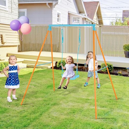 Gymax Toddler Swing Heavy Duty Metal Swing Set w/ A Frame Adjustable Ropes