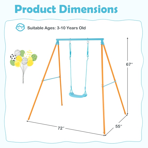 Gymax Toddler Swing Heavy Duty Metal Swing Set w/ A Frame Adjustable Ropes