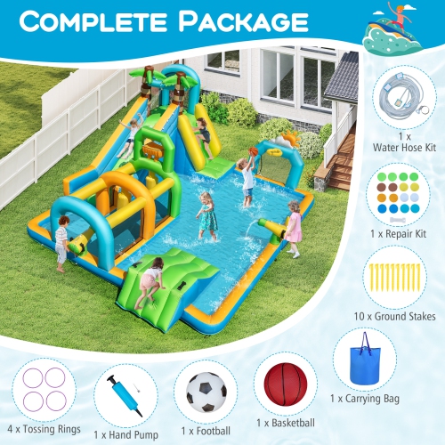 Gymax Inflatable Water Slide w/Splash Pool Climbing Wall Football Goal Blower Excluded