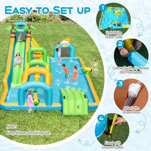Gymax Inflatable Water Slide w/Splash Pool Climbing Wall Football Goal Blower Excluded