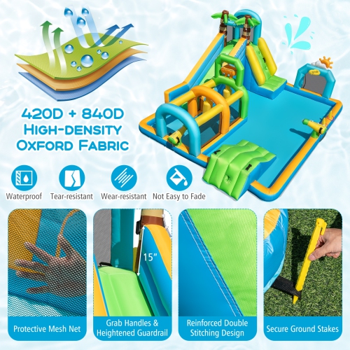 Gymax Inflatable Water Slide w/Splash Pool Climbing Wall Football Goal Blower Excluded