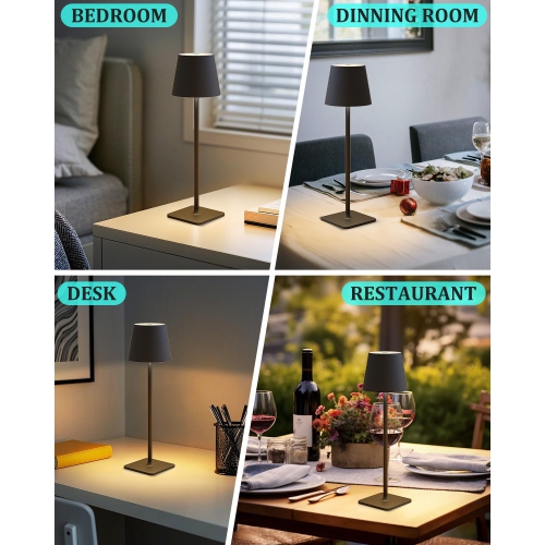 2 Pack Cordless Table Lamp Rechargeable Lamps Battery Operated Table Lamp Outdoor Waterproof, Touch Control, Portable Wireless Desk Lamp