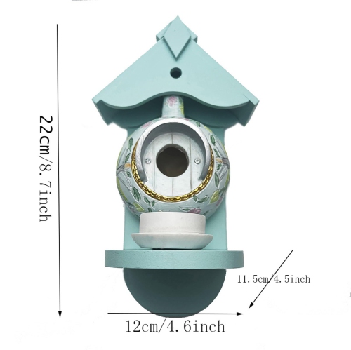 Teapot Bird House Feeder,New Hanging Teapot Aviary Feeder,Wooden Resin Teapot Decoration Bird House Weatherproof Gift