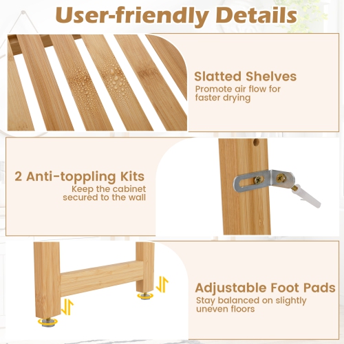 Gymax Bamboo over the Toilet Storage Shelf w/3-tier Open Shelf Adjustable Shelves