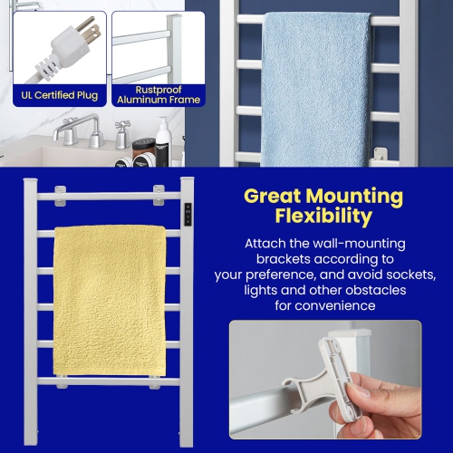 Gymax Towel Warmer 6 Bar 100W Home Bathroom Space Saving Wall Mounted