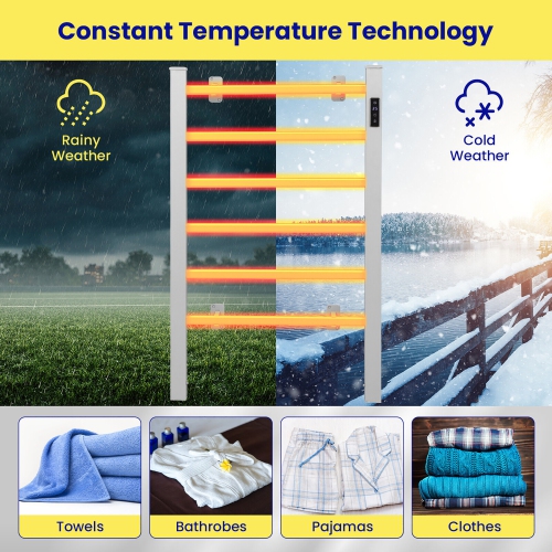 Gymax Towel Warmer 6 Bar 100W Home Bathroom Space Saving Wall Mounted