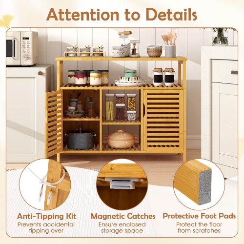 Gymax Bamboo Bathroom Cabinet 2-Door Storage Organizer w/ Shelves for Living Room