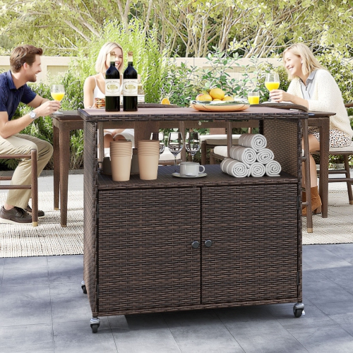 Gymax Outdoor Storage Cabinet w/Acacia Wood Top 2 Doors Buffet Cabinet Sideboard