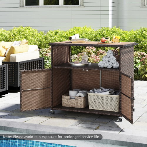Gymax Outdoor Storage Cabinet w/Acacia Wood Top 2 Doors Buffet Cabinet Sideboard