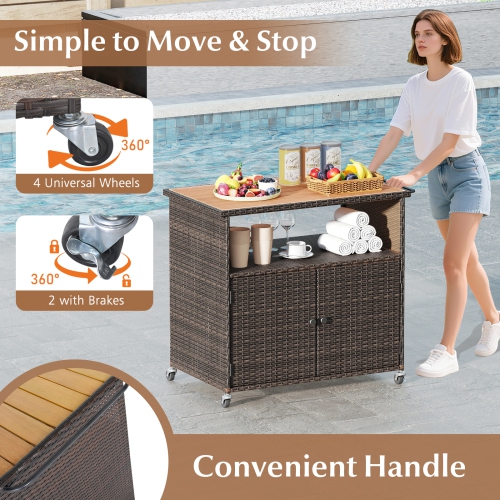 Gymax Outdoor Storage Cabinet w/Acacia Wood Top 2 Doors Buffet Cabinet Sideboard