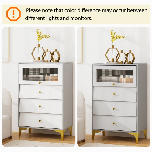 Gymax 3 Drawer Dresser 37.5'' Tall Dresser Chest of Drawers w/ Flip-up Fluted Glass Door