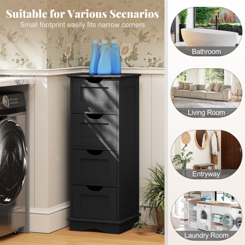 Gymax 4-Drawer Bathroom Cabinet w/Cut-out Handles Anti-toppling Device Narrow Entryway
