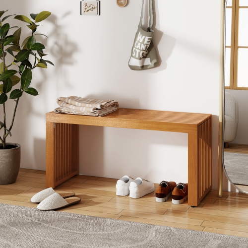 Gymax 36 Inch Patio Bench All-Slat Acacia Wood Loveseat for 2 People 800 lbs Capacity