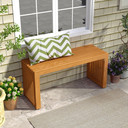 Gymax 36 Inch Patio Bench All-Slat Acacia Wood Loveseat for 2 People 800 lbs Capacity