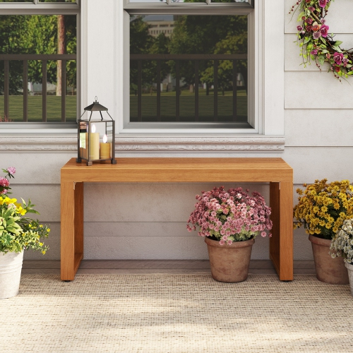 Gymax 36 Inch Patio Bench All-Slat Acacia Wood Loveseat for 2 People 800 lbs Capacity