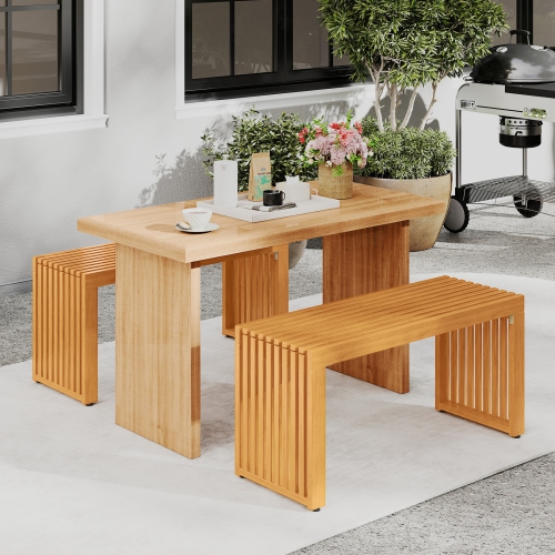 Gymax 36 Inch Patio Bench All-Slat Acacia Wood Loveseat for 2 People 800 lbs Capacity