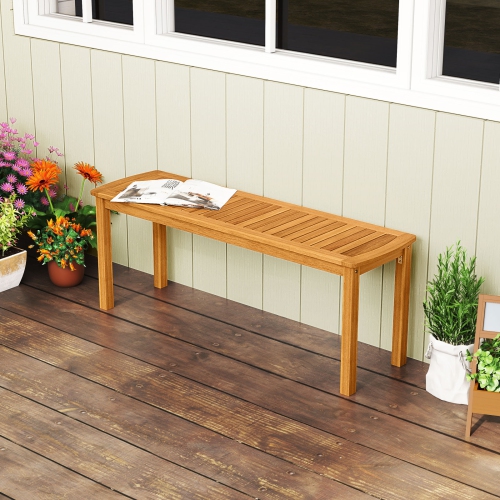 Gymax 2 PCS Acacia Wood Outdoor Bench 48'' Long Patio Dining Bench w/ Slatted Seat for Garden