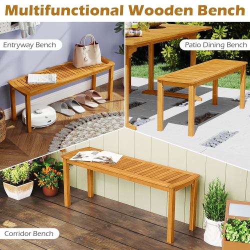 Gymax 2 PCS Acacia Wood Outdoor Bench 48'' Long Patio Dining Bench w/ Slatted Seat for Garden