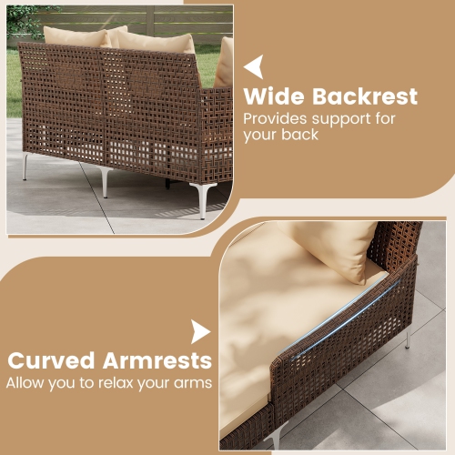 Gymax Outdoor Rattan Double Daybed Wicker Chaise Lounge for 2 w/ Seat & Back Cushions