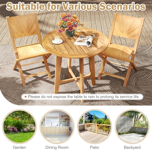 Gymax 31.5'' Patio Dining Table Round Teak Wood Dining Table w/ Slatted Tabletop Garden