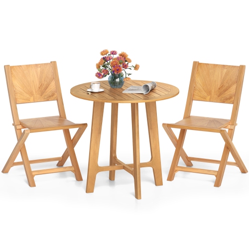 Gymax 31.5'' Patio Dining Table Round Teak Wood Dining Table w/ Slatted Tabletop Garden