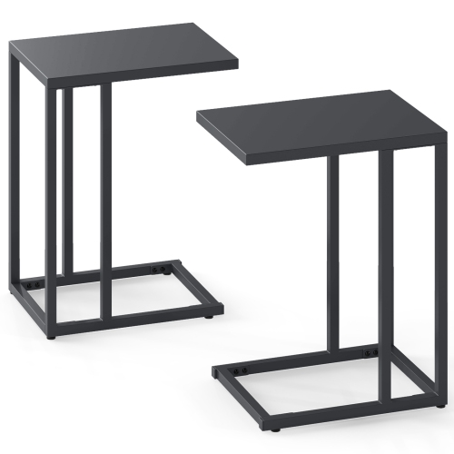 Gymax C Shaped End Table Set of 2 w/Metal Frame Sofa Table for Small Space Modern