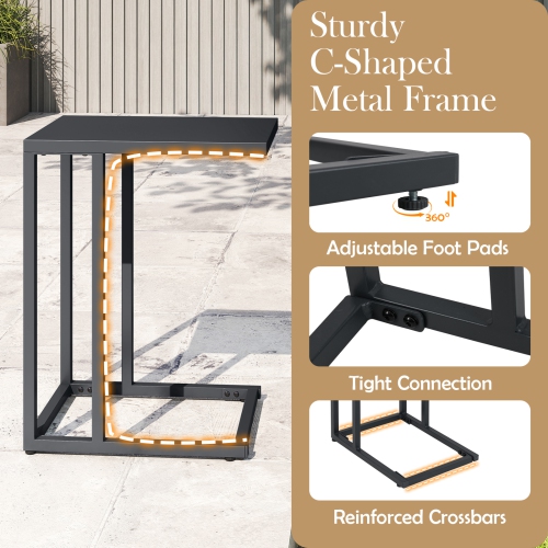 Gymax C Shaped End Table w/ Metal Frame Sofa Table for Small Space Indoor Outdoor