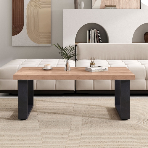 Gymax 47'' Farmhouse Style Accent Table w/ Thickened Tabletop & Natural Wood Texture