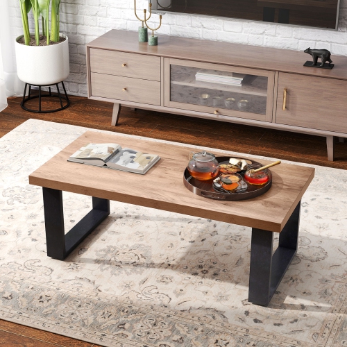 Gymax 47'' Farmhouse Style Accent Table w/ Thickened Tabletop & Natural Wood Texture