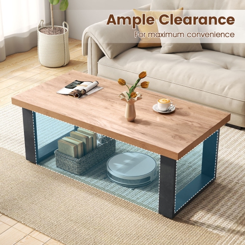 Gymax 47'' Farmhouse Style Accent Table w/ Thickened Tabletop & Natural Wood Texture