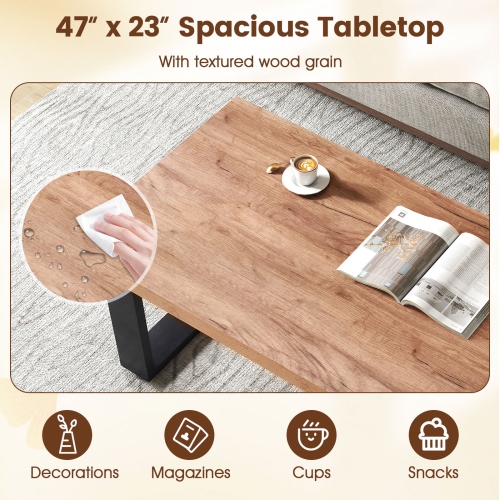 Gymax 47'' Farmhouse Style Accent Table w/ Thickened Tabletop & Natural Wood Texture