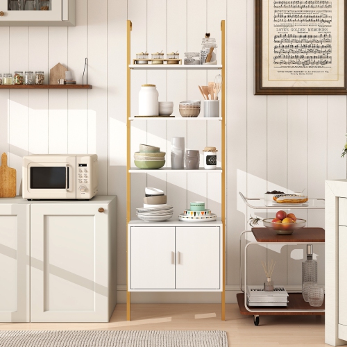 Gymax 72.5'' Tall Bookshelf 5 Tier Wall Mount Ladder Bookcase w/ Cabinet