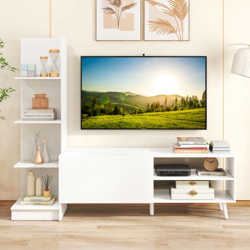 Gymax TV Stand for TVs up to 50'' w/Bookshelf & 3-Position Adjustable Shelf Metal Legs