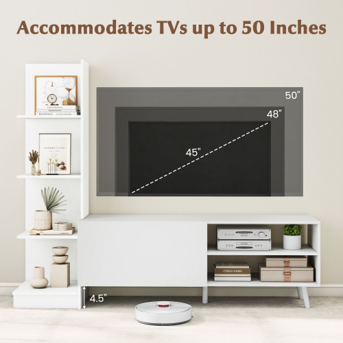 Gymax TV Stand for TVs up to 50'' w/Bookshelf & 3-Position Adjustable Shelf Metal Legs