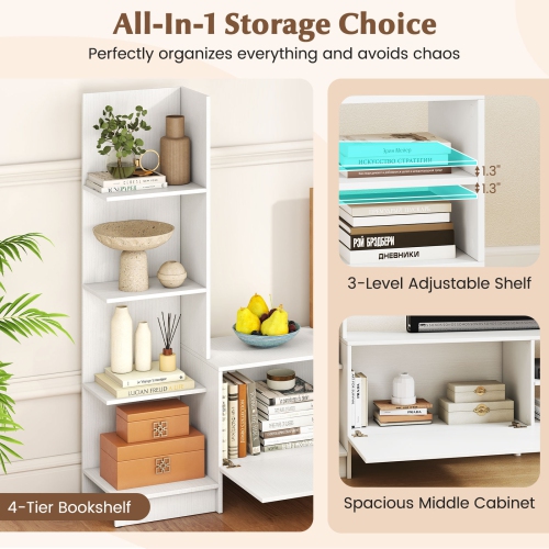 Gymax TV Stand for TVs up to 50'' w/Bookshelf & 3-Position Adjustable Shelf Metal Legs