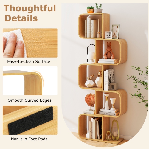 Gymax 2PCS 5-Tier S-Shaped Bookcase w/ 5 Open Cubes Geometric Corner Display Shelf