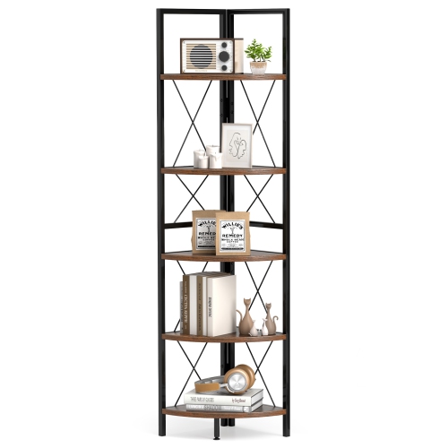 Gymax 5-tier Corner Display Rack Corner Ladder Bookshelf w/ Sturdy Metal Frame