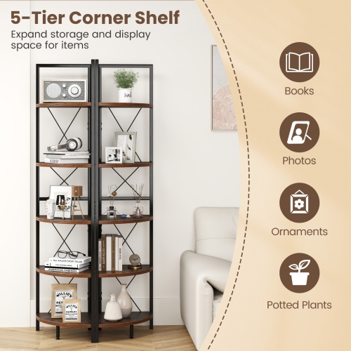 Gymax 5-tier Corner Display Rack Corner Ladder Bookshelf w/ Sturdy Metal Frame