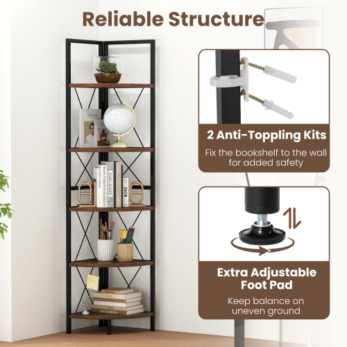 Gymax 5-tier Corner Display Rack Corner Ladder Bookshelf w/ Sturdy Metal Frame