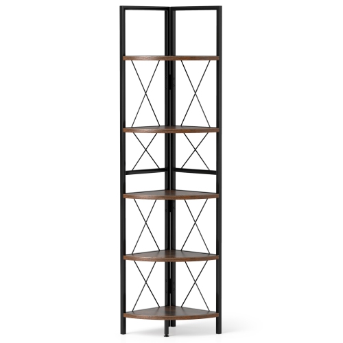 Gymax 5-tier Corner Display Rack Corner Ladder Bookshelf w/ Sturdy Metal Frame