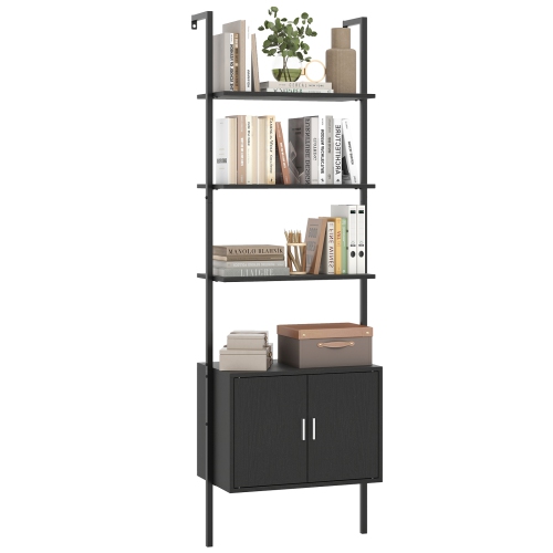 Gymax 72.5'' Tall Bookshelf 5 Tier Wall Mount Ladder Bookcase w/ Cabinet