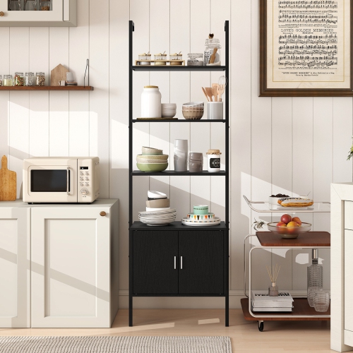 Gymax 72.5'' Tall Bookshelf 5 Tier Wall Mount Ladder Bookcase w/ Cabinet