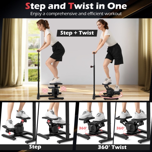 Gymax Steppers for Exercise w/Height-Adjustable Handlebar & Non-slip Pedals
