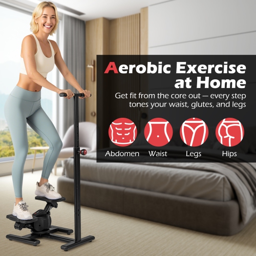Gymax Steppers for Exercise w/Height-Adjustable Handlebar & Non-slip Pedals