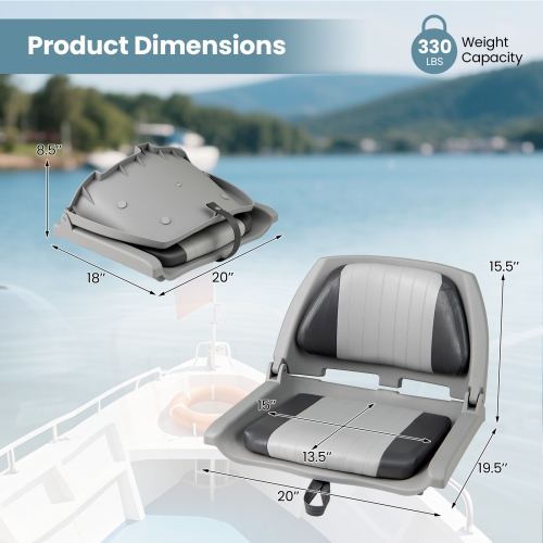 Gymax Folding Fishing Boat Seat w/High-density Sponge Cushion PVC Surface & PP Frame