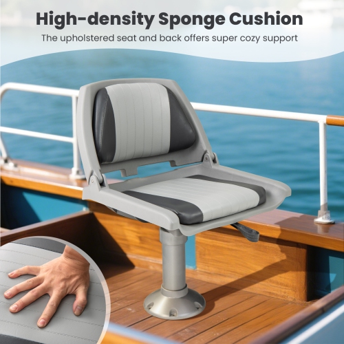 Gymax Folding Fishing Boat Seat w/High-density Sponge Cushion PVC Surface & PP Frame