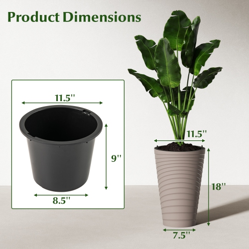 Gymax 18'' Tall Flower Pot Set of 2 w/ Insert Bucket Handle Design Drainage Holes