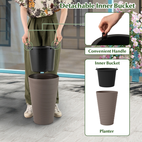 Gymax 18'' Tall Flower Pot Set of 2 w/ Insert Bucket Handle Design Drainage Holes