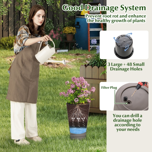 Gymax 18'' Tall Flower Pot Set of 2 w/ Insert Bucket Handle Design Drainage Holes