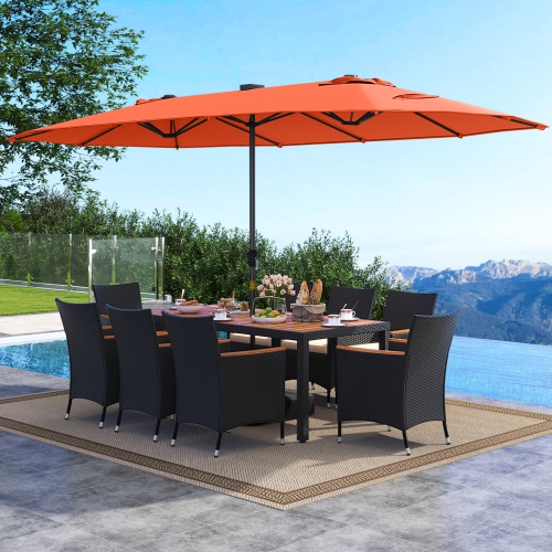 Gymax Set Of 11 Patio Dining Set w/ 15ft Double-Sided Patio Umbrella